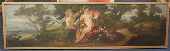 English School c.1900 Putti in classical landscapes, 17.5 x 66.5in, one 17.5 x 64in.